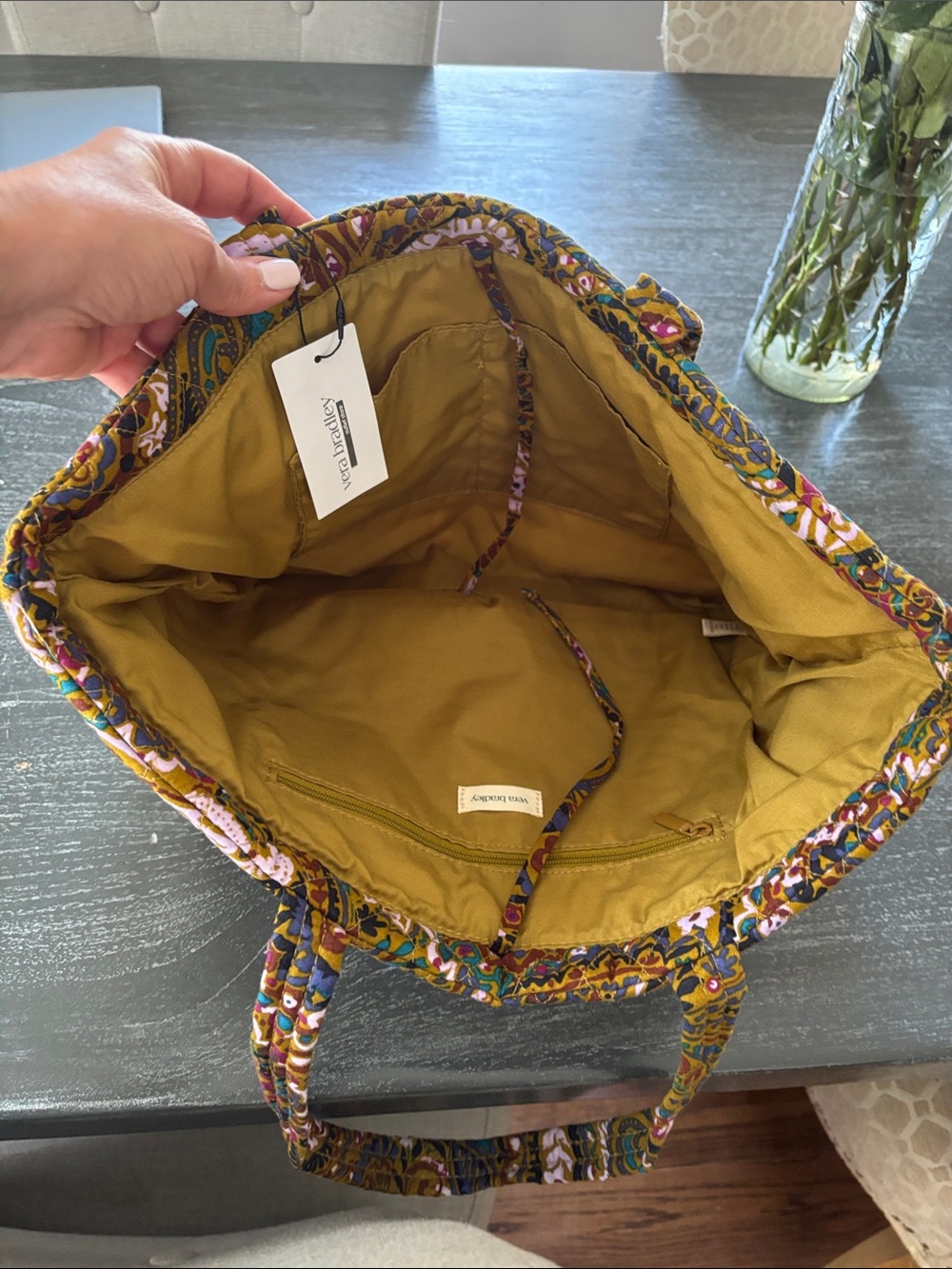 Vera Bradley NWT Paisley Tote in Mustard, Pink & Teal. - Picture 2 of 7